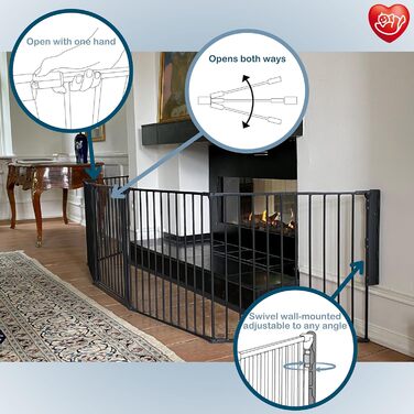 BabyDan Flex XXL - захисний бар'єр для каміну та сходів, 90-350 см, чорний, виробництво Данія