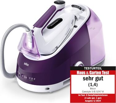 Braun Household CareStyle 5 IS5247 VI Steam Station - Steam Iron with FreeGlide 3D Soleplate, iCare Mode, Vertical Steaming, Detachable 2L Water Tank, 500 g/min Steam Boost, 2400W, Violet