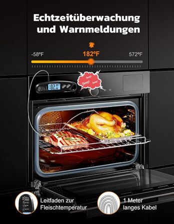 Термометр для м'яса Babacom з миттєвою індикацією та двома зондами, термометр для запікання з налаштуванням тривоги та калібруванням, термометр для гриля для кухні, духовки, цукру, рідин, BBQ, чорний