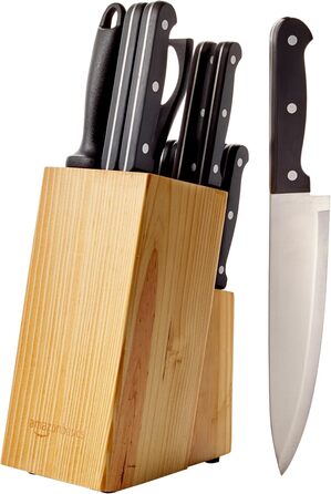 Amazon Basics Premium Knife Block Set - 9 Piece Black Kitchen Knife Set