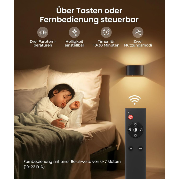 LED-стінна лампа FULEN з датчиком руху, пультом керування, 3 кольори, регульована яскравість, 2 шт.