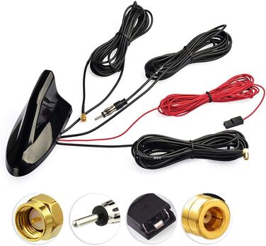 Eightwood DAB/DAB+ автомобільна антена-спліттер AM/FM GPS, дахова антена з підсилювачем, активна антена-акула для авто, 5 м кабель SMB RG174, розгалужувач SMB+SMA+DIN
