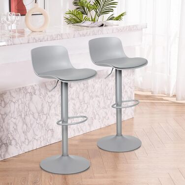 YOUNIKE Adjustable Bar Stools 2-Pack - Kitchen Bar Chairs with Backrest, Faux Leather, Grey