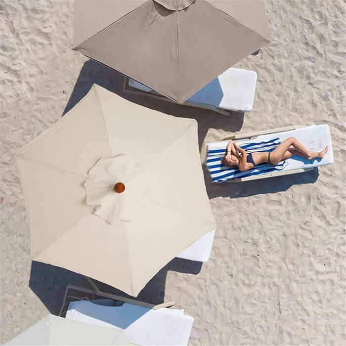 TIUTIU Replacement Canopy Cover for Patio Umbrella – 6 Ribs – 2m/2.7m/3m – Waterproof – UV Protection – Replacement Fabric (2.7m/8.9ft, Beige)