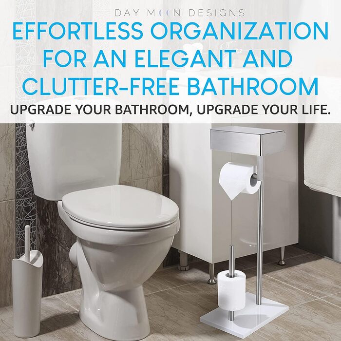 Day Moon™ Standing Toilet Paper Holder, Wet Tissue Box - Toilet Paper Holder with Wet Wipe Box, Toilet Paper Holder with Shelf - Stainless Steel Toilet Paper Holder Brushed Nickel Free Standing