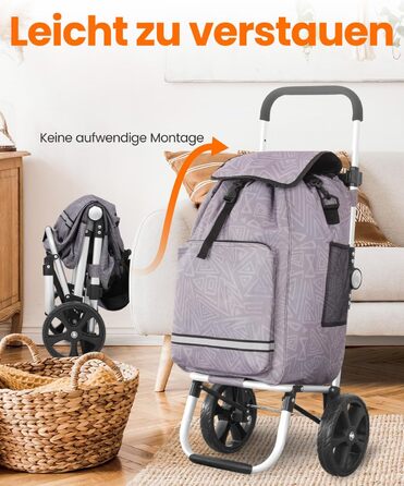 Складаний візок для покупок Homecall 50л з охолодженням, 3 в 1: візок, сумка, таскач, з принтом Geometrie, стандартні колеса