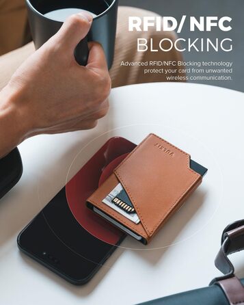 RFID-захисна картхолдер VULKIT з відділенням для грошей, з натуральної шкіри, коричневий