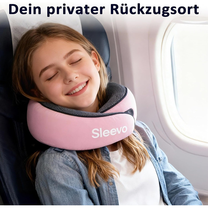 Подушка для шиї з Memory Foam - Подушка-вичерпачка для подорожей та літака - Ергономічна подушка для подорожей, захист від світла та пральна, з сумкою - Чорний (L) (Діти Рожевий)