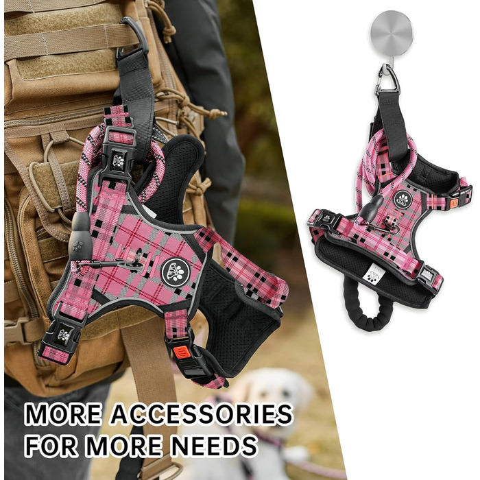 Шлейка для собак середнього розміру NESTROAD, розмір M, анти-тягнуча, з гамаком, безпечна, для собак, середній розмір, обхват шиї 33~43 см, обхват грудей 43~64 см, з підкладкою, рожевий принт