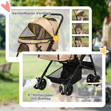PawHut Будь-куди: Візок для собак і котів, Pet Stroller, коричневий, 76,5 x 52 x 95 см