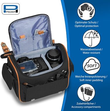 Сумка для камери Pedea Vintage для DSLR/SLR/DLSM з аксесуарами та об'єктивами, XL, чорна (з дощовиком)