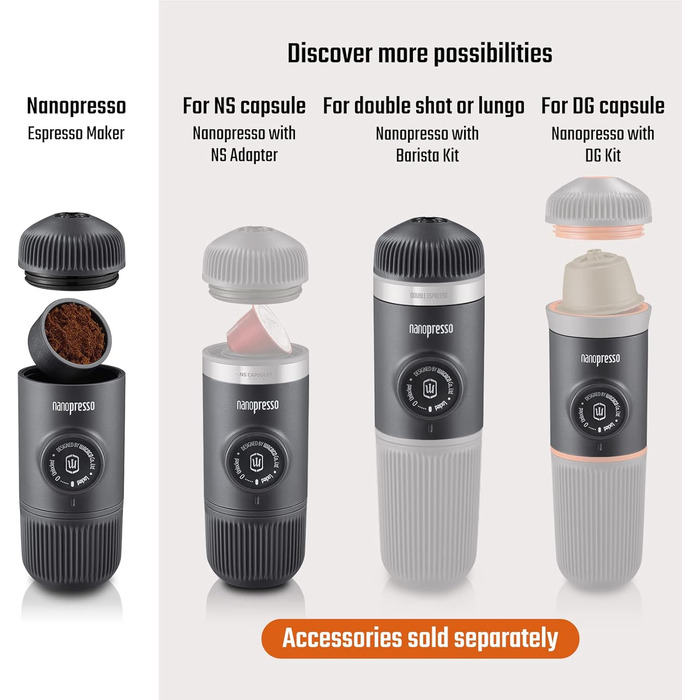 WACACO Nanopresso Portable Espresso Machine, with Nanopresso S Case, Upgrade Version of Minipresso, Travel Coffee Machine, Manually Operated (New Items Moss Green)