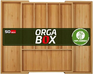 Універсальний органайзер для столових приборів Orga-Box, бамбуковий, регульований, для шаф шириною 500-600 мм, до 7 відділень, для шухляд глибиною 473 мм