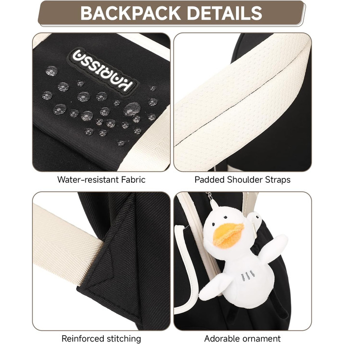 Шкільний рюкзак для дівчаток 2 в 1: рюкзак та сумочка, 3-7 клас, 45 см, чорний