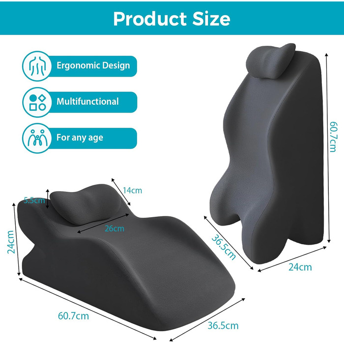 Лежак для ліжка та дивану, подушка-клинок, подушка для спини з ефектом пам'яті, ергономічна подушка для підтримки спини, шиї та ніг, для відпочинку, ігор, читання або перегляду телевізора