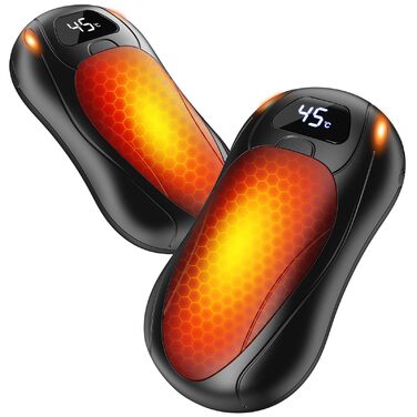 Електричні грілки для рук 6000 mAh, 2 шт. Ultra Light з магнітною двосторонньою системою нагріву, LCD-дисплеєм, 12+ годин, 35°C-55°C, багаторазові для дітей, для гольфу/кемпінгу, чорні