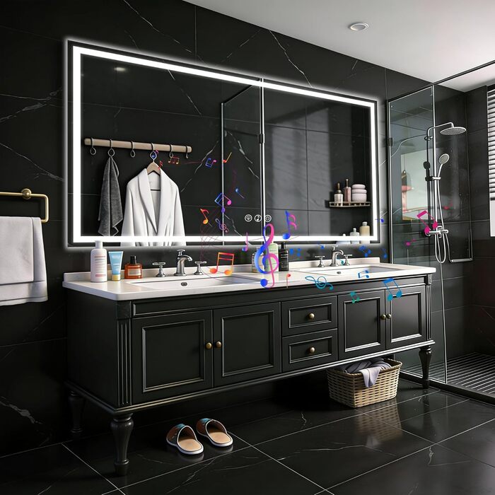 Дзеркало для ванної кімнати 50x70 см з підсвічуванням LED, антизапарююче, димування, 3 кольори світла, Bluetooth