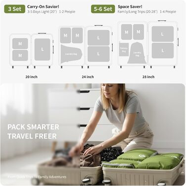 Набір кубиків-органайзерів для подорожей Cipway, 6 шт., зелений, ультралегкі, розширювані