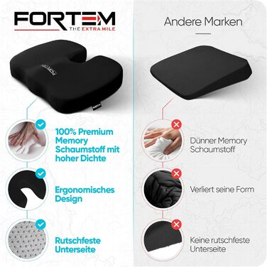 Крісло-подушка FORTEM з Memory Foam: для офісу, геймінгу, авто. Зручне, з антиковзким покриттям, чорний велюр, великий розмір