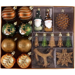 Набір ялинкових прикрас Valery Madelyn (40 шт.) - бронзові ялинкові кулі з підвісками, ялинкова прикраса, декор на ялинку, тема «Ліс» (кольори: бронза, червоний, зелений, срібло, золото)