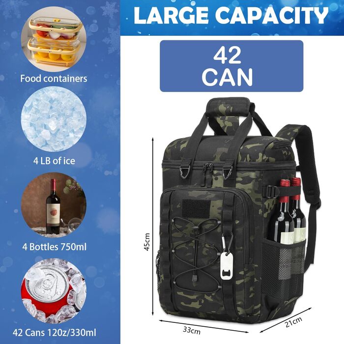 Терморюкзак для пікніка на 42 банки, чорний. Ізольований рюкзак для відпочинку, пляжу, кемпінгу, барбекю.