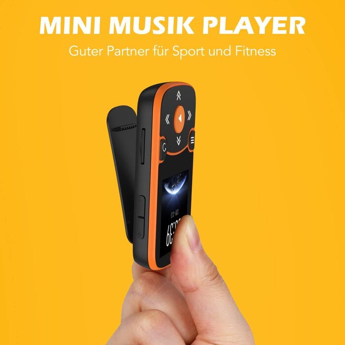 MP3 плеєр AGPTEK Bluetooth 5.0 32GB Orange - кліпса, TFT екран, підтримка TF карти до 128GB