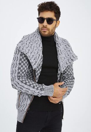 Чоловічий кардиган Eif Neson з в'язаного полотна на блискавці, Regular Fit, сіро-чорний (3XL)
