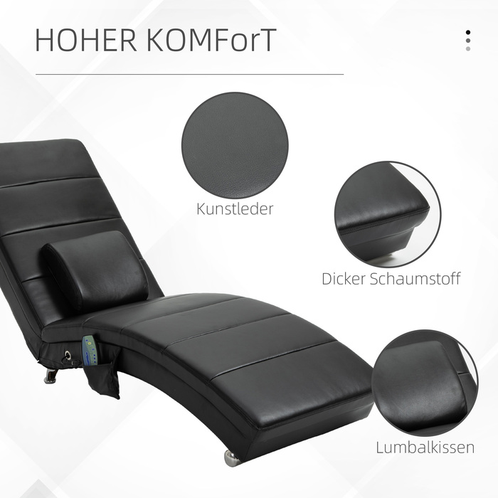 Крісло-релакс HOMCOM з масажем, шкіряне, 58 x 163 x 87 см, до 120 кг, 8 точок масажу, з пульт дистанційного керування, м'яке спинне крісло, чорне | Aosom
