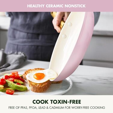 GreenPan Reserve Hard Anodized Healthy Ceramic Non-Stick Cookware Set, 10 Pieces, Including Frypans, Sauté Pan, and Saucepan, Gold Handle, PFAS-Free, Induction, Oven-Safe, Rosy Red 10-Piece Cookware Set Light Pink