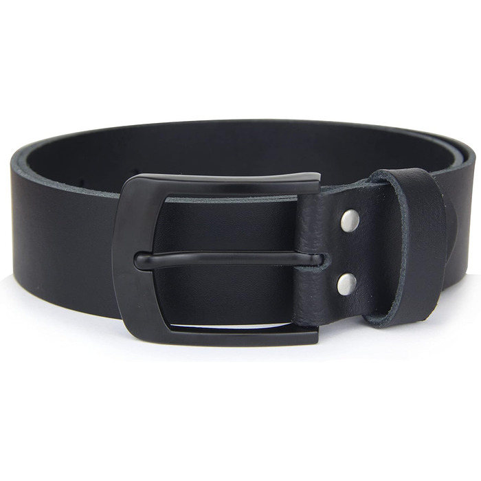 Чоловічий шкіряний ремінь, Made in Germany, 4 см, чорна пряжка, 125 см (140 см загальна довжина)