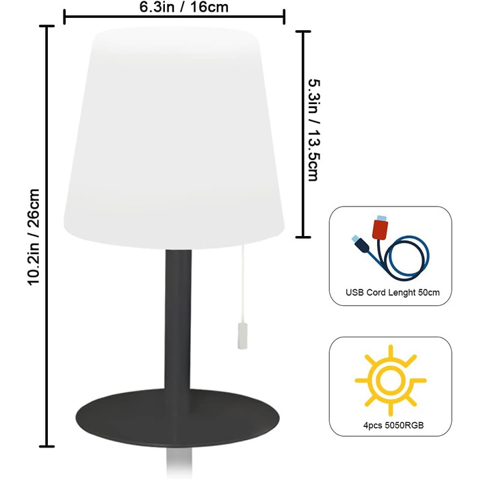 LED настільна лампа Uuffoo для дому та саду: акумуляторна, 7 кольорів, USB-C, для спальні, кухні, балкону, кемпінгу (чорна)