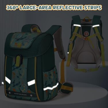 Шкільний рюкзак для хлопчика, 1-4 клас, ергономічний, з нагрудним ременем, 2025, для дітей 6-10 років, знімний поясний ремінь, світловідбиваючі елементи (зелений)