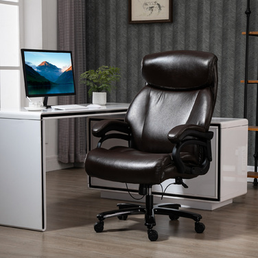 Vinsetto Ergonomic Executive Office Chair with Rocking Function, Leather Chair Brown, Adjustable Height, Weight Capacity up to 180 kg