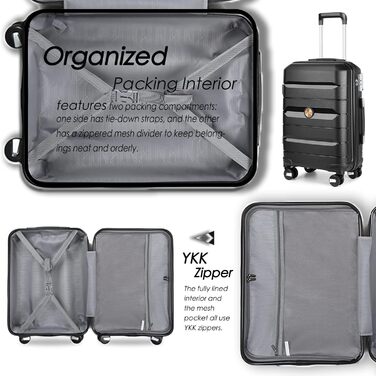 Чохол-валіза Sea Choice з розширенням, ручна поклажа, 4 шт. у наборі, 100% PP, 360° колеса, TSA-замок (Чорний)