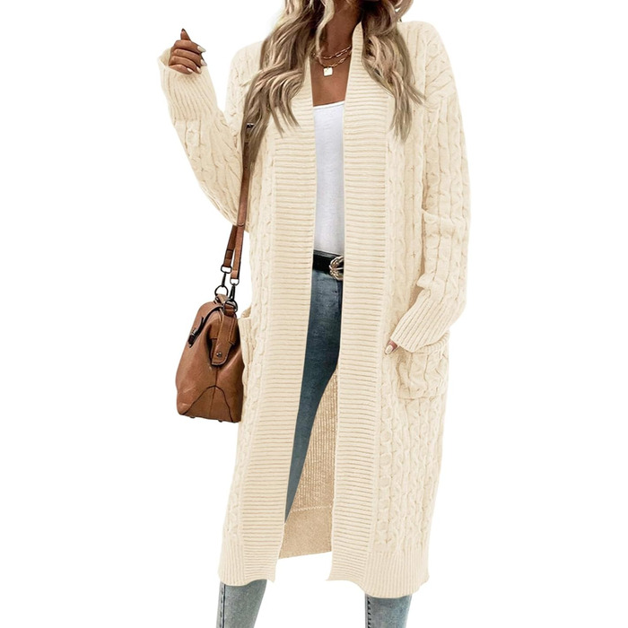 Жіночий в'язаний кардиган Saodimallsu Strickjacke, велика в'язка, світло-зелений (бежевий, XL), з кишенями