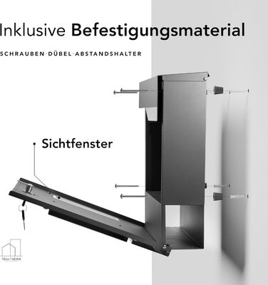 Поштовий ящик Oslo Anthrazit RAL7016 з газетницею та гравіюванням (без гравіювання) - вуличний, з нержавіючої сталі, стійкий до корозії та УФ-випромінювання