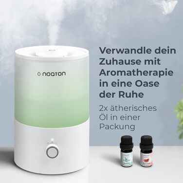 Зволожувач повітря Essential 3,3 л з верхнім наливом, 33 год роботи, 2 ефірні олії, 7-кольорове нічне світло, тихий, 360° обертання, для дитячої кімнати та рослин