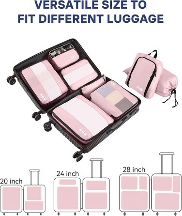 Органайзер для валізи MURISE, 8 шт. - Packing Cubes для подорожей, набір для організації речей у валізі (рожевий)