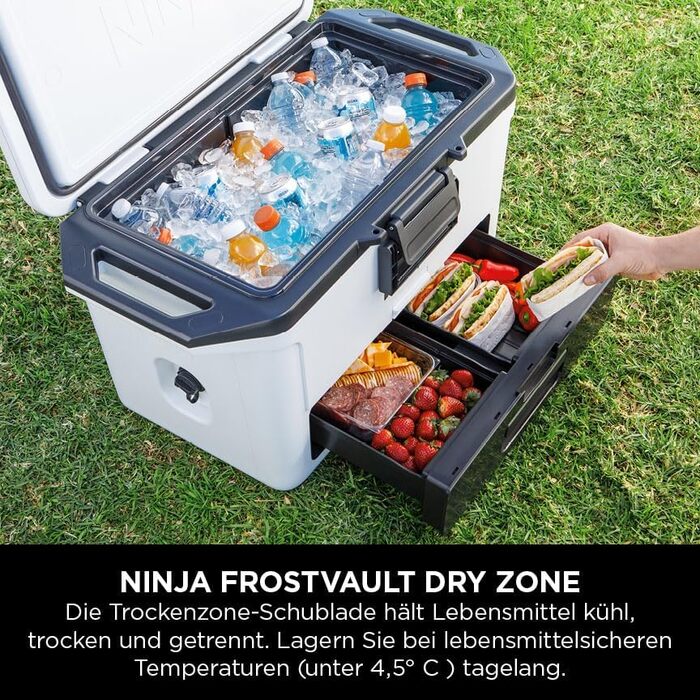 Ninja FrostVault Холодильник 47л, Преміум ізольована охолоджувальна сумка, зберігає лід до 6 днів, вбудований лоток для сухого льоду з температурою холодильника, вміщує 80 банок, сірий колір (FB151EUGY)