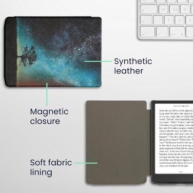 Чохол-книжка kwmobile для Pocketbook InkPad 4 / Color 3 / Color 2 / Vivlio InkPad 4 / InkPad Color 3 - Чохол для eReader, Magnolien Taupe Weiß Blaugrau (Галактика, Дерево, Поле, Синій, Сірий, Чорний)