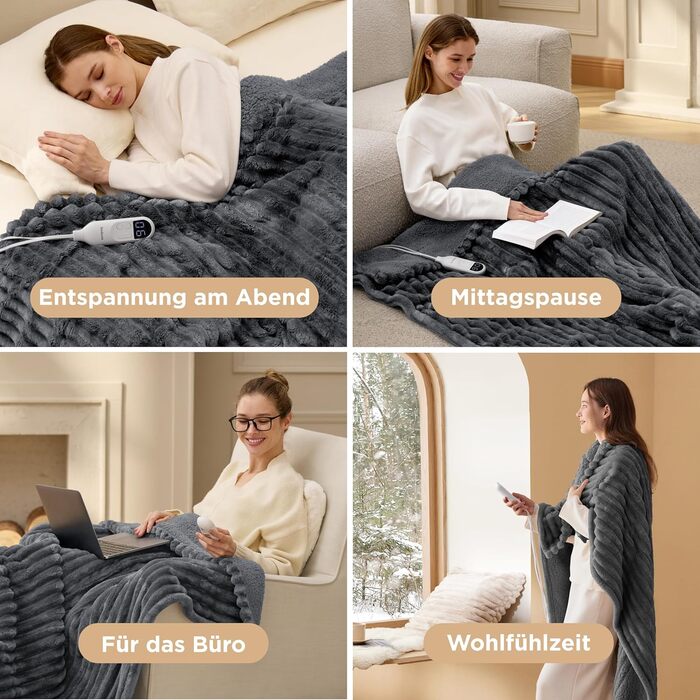 Електрична ковдра BEDSURE з автовимкненням, 130x180 см, сіра - ідеальний подарунок для мами на Різдво