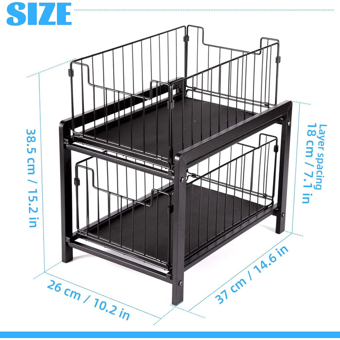 VINILITE Drawer Shelf 2-Tier Pull-Out Cabinet Organizer Kitchen Under-Cabinet Shelf Pull-Out Baskets Dish Cabinet Bathroom Office