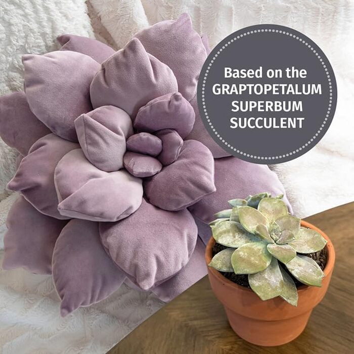 Hearthfire Hygge 3D Large Succulent Pillow, 16.8 inches, Soft Violet Leaf Pillow, Flower-Shaped Pillow, Succulent Decor, Cactus Pillow, Flippy Decorative Pillow, Cactus Plush, Succulent Pillow