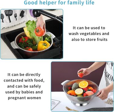 Ситечко Kyraton Gold Colander 5 Quart з нержавіючої сталі з покриттям з титану та золота, професійне, з міцними ручками та самостійною основою для зливу, легко миється, придатне для миття в посудомийній машині