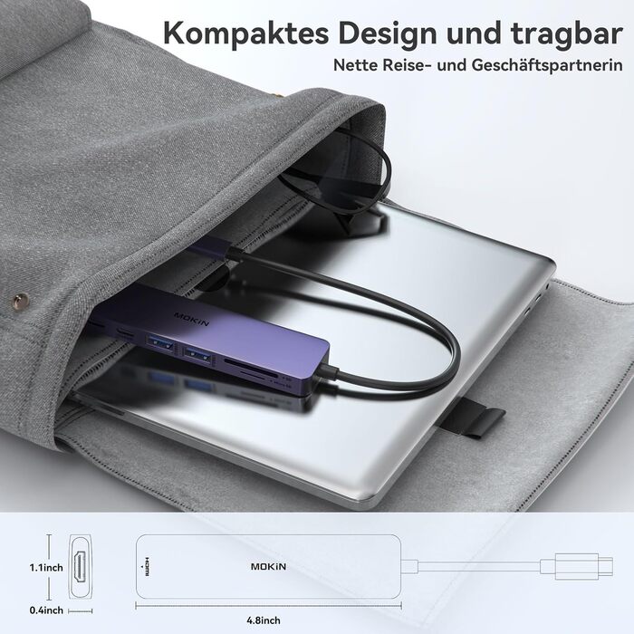 MOKiN USB-C хаб 6-в-1 з HDMI 4K, 2xUSB 3.0, USB 2.0, SD/MicroSD, для MacBook, XPS та інших пристроїв (фіолетовий)