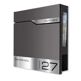 Поштовий ящик Metzler® з газетницею та табличкою з нержавіючої сталі V2A, стійкий до іржі, сучасний дизайн, 10 років гарантії на запчастини, опції монтажу та аксесуари, колір Eisenglimmer Db 703
