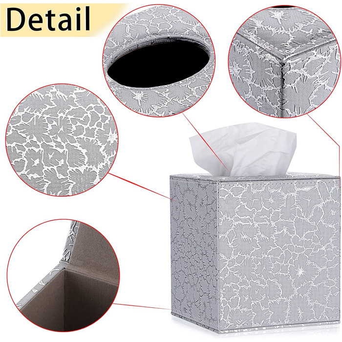 BTSKY Square Tissue Box Cover made of PU Leather – stylish cube-shaped tissue box holder with magnetic bottom, decorative PU tissue box for vanity dresser, bedside table, table