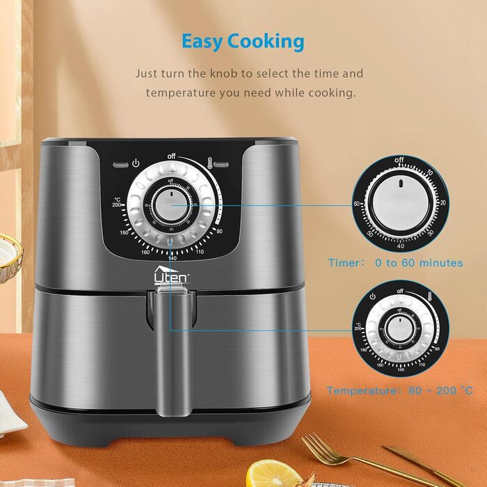 Фритюрниця повітряна, 4L, XL, для 2-6 осіб, 1500W, без олії, з антипригарним кошиком, 32 рецепти, білий колір