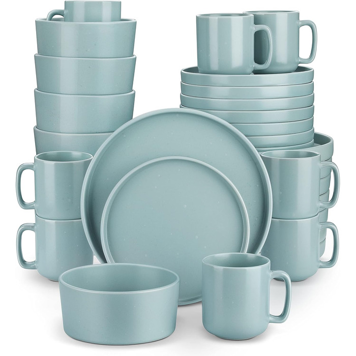 Набір посуду Vancasso SESAM Serie з каменю, 16 предметів, для 4-12 осіб. Тарілки, миски, чашки, скандинавський дизайн, темно-сірий, сірий, блакитний, зелений