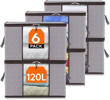 Органайзер для зберігання речей Lifewit - 6 шт. (120 л), сірий - для під ліжко, одяг, ковдри, речі, переїзди
